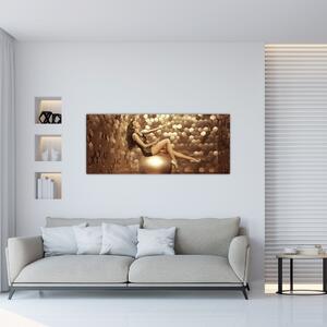 Obraz ženy v zlatej miestnosti (120x50 cm)