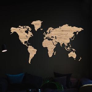 Drevená mapa sveta na stenu - DUB (magnetická)
