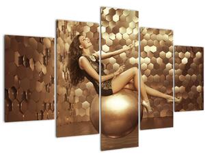 Obraz ženy v zlatej miestnosti (150x105 cm)