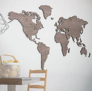 Drevená mapa sveta na stenu - ORECH (magnetická)