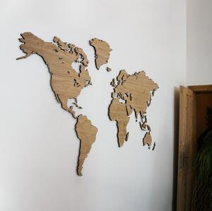Drevená mapa sveta na stenu - DUB + olej (magnetická)