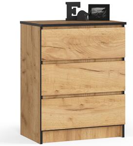 Ak furniture Komoda Kuba 60 cm se 3 zásuvkami dub craft zlatý