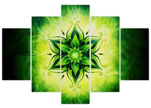 Obraz - Kvetinová mandala v zelenom pozadí (150x105 cm)