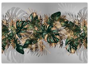 Obraz - Zlato-zelené tropické listy (70x50 cm)