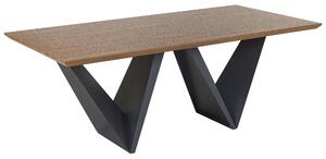Jedálenský stôl tmavé drevo čierna MDF kov 200 x 100 cm obdĺžnikový tvar pre 6 osôb moderný industriálny štýl kuchyňa jedáleň