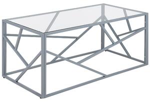Konferenčný stolík zo strieborného kovového rámu so sklenenou doskou s geometrickým dizajnom Glam