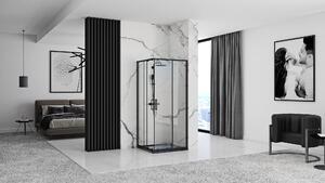 Rea Punto, sprchový kút s posuvnými dverami 90(dvere) x 90(dvere) x 190 cm, 5mm číre sklo, čierny profil + biela sprchová vanička Savoy, KPL-K1014