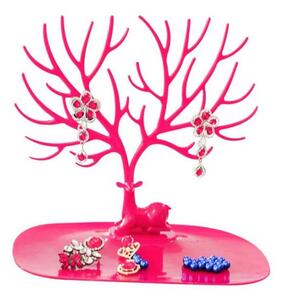 Šperkovnice - Červený stojan na šperky v tvare stromu