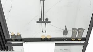 Rea Bler, sprchová zástena 70x195 cm, 8mm číre sklo, čierny matný profil + polica a vešiak EVO, 40904