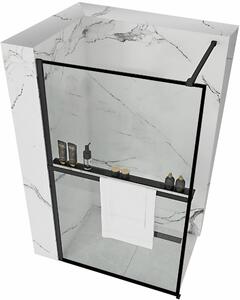 Rea Bler, sprchová zástena 90x195 cm, 8mm číre sklo, čierny matný profil + polica a vešiak EVO, KPL-K7638