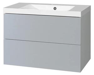 Mereo Aira, kúpeľňová skrinka s umývadlom z liateho mramoru 81 cm, biela, dub, šedá Aira, kúpeľňová skrinka s umývadlom z liateho mramoru 81 cm, biel…