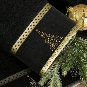 Eurofirany Vianočné uteráky, osušky Zlatý stromček, čierno zlaté čierna Bavlna 50x90 cm
