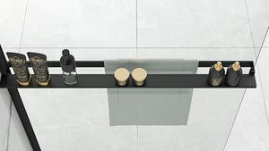 Rea Aero, sprchová zástena typu Walk-In 80 cm + polička a vešiak EVO, 8mm číre sklo, čierny profil, KPL-K0581