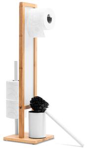 Bambusový kúpeľňový stojan na toaletný papier a kefu White 321502