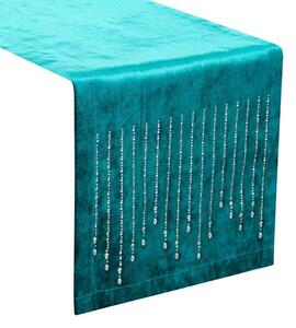 Dekorstudio Behúň na stôl ROYAL 3 z lesklého zamatu s kamienkami v tmavotyrkysovej farbe Rozmer behúňa (šírka x dĺžka): 35x140cm