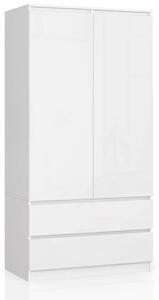 Šatníková skriňa so šuplíkmi 90 cm LOTA - biela / biela lesklá
