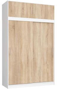 Priestranná šatníková skriňa 150 cm VALESTRA s nástavcom - biela / dub sonoma