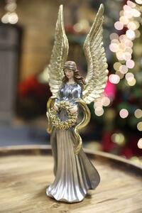 Modro zlatá figúrka anjel s vencom 32cm