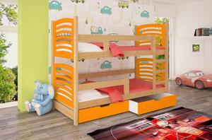 Poschodová posteľ s úložným priestorom KALA 2 - 75x180, borovica / oranžová