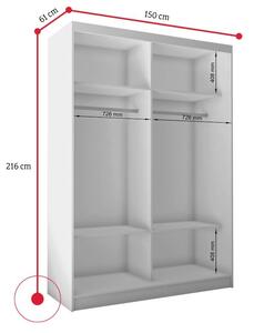 Skriňa s posuvnými dverami ADRIANA, 150x216x61, sonoma/biele sklo