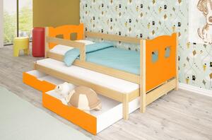 Detská posteľ s prístelkou KALA 1 - 75x180, borovica / oranžová
