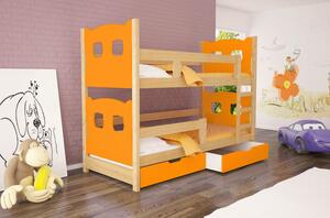 Poschodová posteľ s úložným priestorom KALA 1 - 75x180, borovica / oranžová