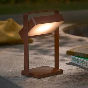 Solární stolová LED lampa Saulio, hnedá, IP44, hliník, USB, akumulátor, Hnedá / hrdzavá, Hliník, Moderný, Solárne svietidlá