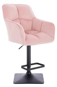 LuxuryForm Barová stolička AMALFI VELUR na čiernej hranatej podstave - ružová