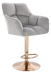 LuxuryForm Barová stolička AMALFI VELUR na zlatom tanieri - svetlo šedá