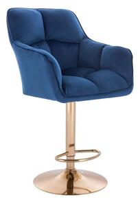 LuxuryForm Barová stolička AMALFI VELUR na zlatom tanieri - modrá