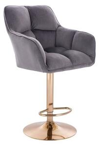 LuxuryForm Barová stolička AMALFI VELUR na zlatom tanieri - tmavo šedá