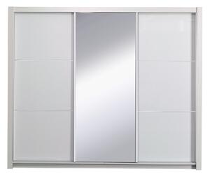 Veľká zrkadlová šatníková skriňa 258 cm CAJICA - alpská biela / lesklá biela