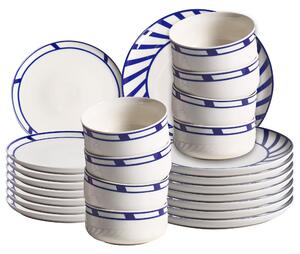 24-dielna súprava porcelánového jedálenského riadu biela s modrým okrajom glazúrovaná ručne vyrobená sada riadu jedáleň kuchyňa