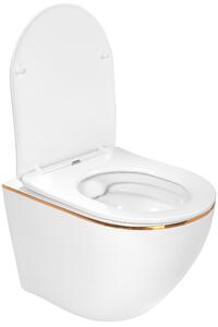 Rea Carlo Mini Gold Edge, závesná WC misa 490x370 mm + bidet 495x370 mm, biela so zlatým okrajom, KPL-C1222