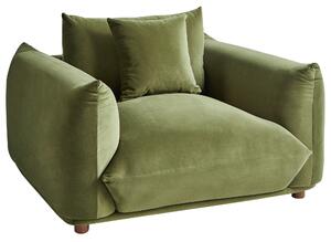 Kreslo zelené zamatové čalúnenie s vankúšom drevené nohy moderný škandinávsky štýl
