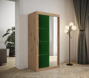 Šatníková skriňa s posuvnými dverami 100 cm TALIA - dub artisan / zelená