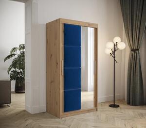 Šatníková skriňa s posuvnými dverami 100 cm TALIA - dub artisan / modrá