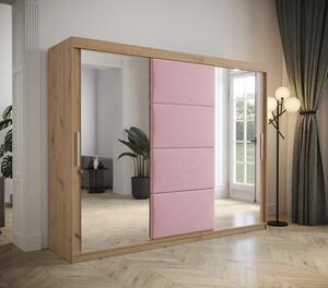 Šatníková skriňa s posuvnými dverami 250 cm TALIA - dub artisan / ružová