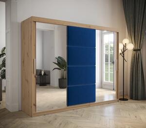Šatníková skriňa s posuvnými dverami 250 cm TALIA - dub artisan / modrá
