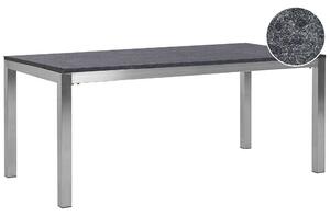 Záhradný jedálenský stôl čierna žulová doska 180 x 90 cm pre 6 osôb strieborné nohy z nehrdzavejúcej ocele
