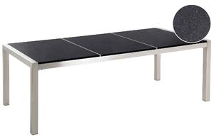 Záhradný jedálenský stôl čierna trojdielna žulová doska 220 x 100 cm pre 8 osôb strieborné nohy z nehrdzavejúcej ocele