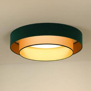 Stropné svietidlo LED Luneta, zamatovo zelené/zlaté, Ø 60 cm, 3-stupňové