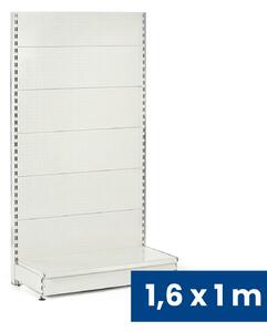 Predajný regál jednostranný, perfo steny, 1600 x 1000 x 450 mm, základná, biela