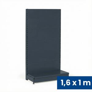 Predajný regál jednostranný, plné steny, 1600 x 1000 x 450 mm, základný, antracit