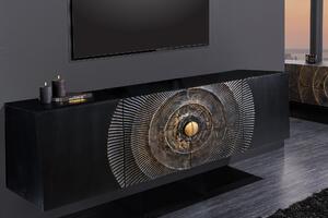 Komoda GOLDEN SUNSET 180 cm 3D závesná zlaté čierne mangové drevo