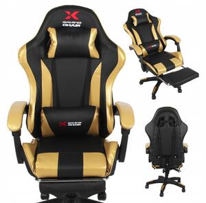 Herné kreslo Xgaming s podnožkou - čierno-zlaté