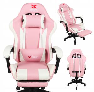 Herné kreslo Xgaming s podnožkou - ružovo-biele