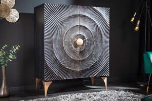 Vysoká komoda GOLDEN SUNSET 120cm 3D mango drevo čierno-zlatá