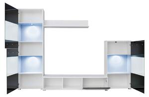 Moderná obývacia stena Lipo, biela / čierna + LED podsvietenie