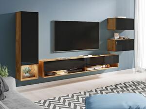 Moderná obývacia stena Amenity, wotan/čierny lesk + LED podsvietenie